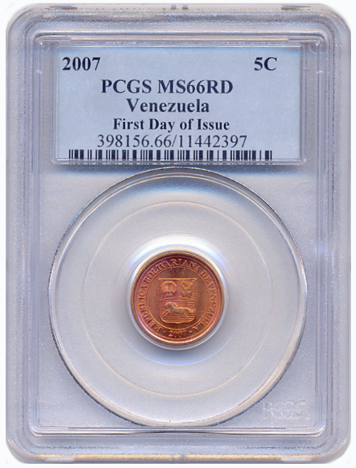 Moneda 5 Céntimos 2007 PCGS MS66RD 1er día de emisión - First Day of Issue - Numisfila