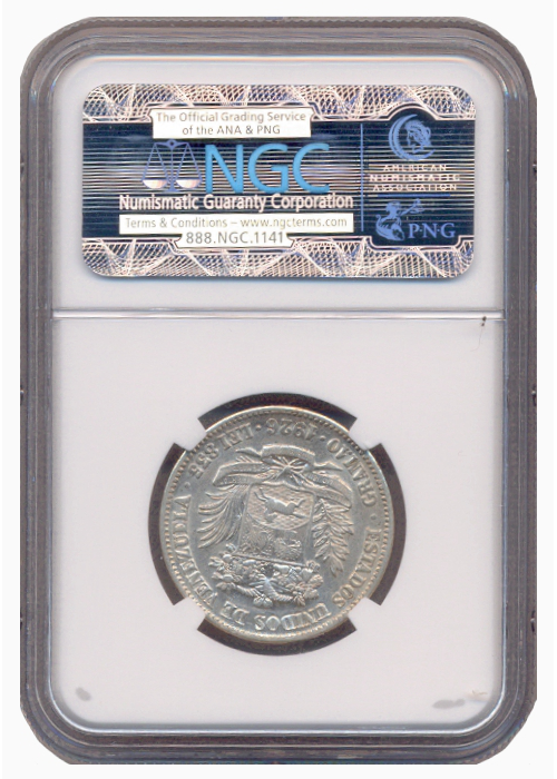 Excelente Moneda de Plata 2 Bolívares 1926 NGC AU 55  - Numisfila