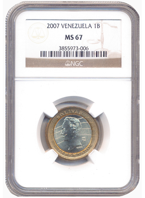 Moneda Bimetálica Bolívar 2007 NGC MS67  - Numisfila