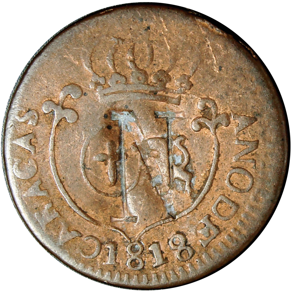 Resello N sobre ¼ Real 1818 Provincia de Caracas - Numisfila