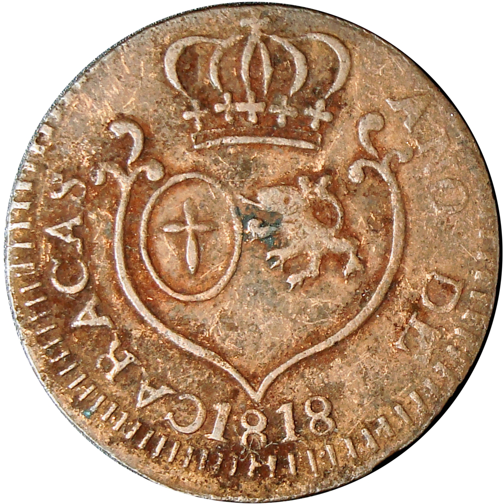 Moneda Caracas ¼ Real de Cobre - Cuartillo 1818  - Numisfila