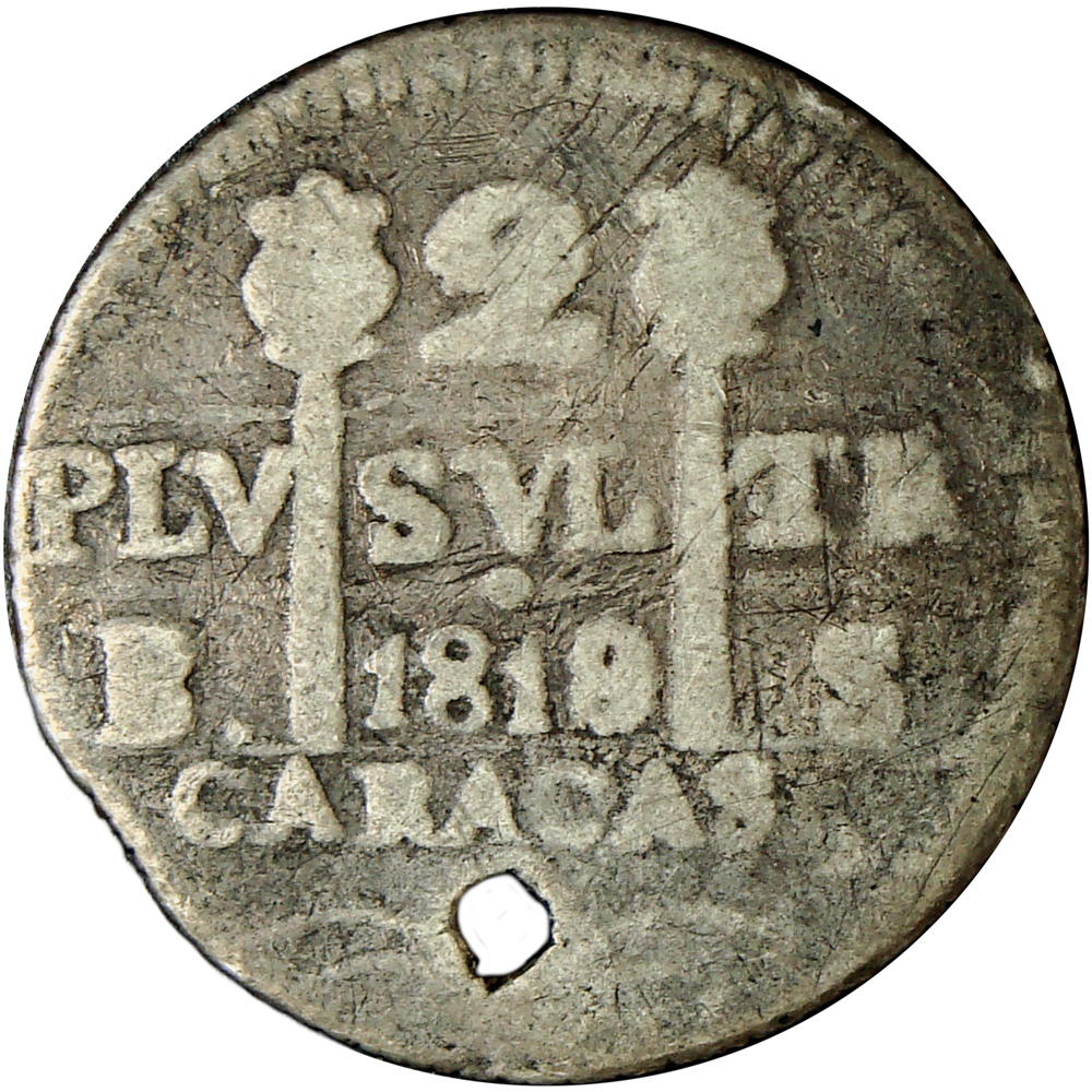 Moneda Caracas 2 Reales 1819 - 9 sobre 8 Castillo León Morillera Perforada  - Numisfila