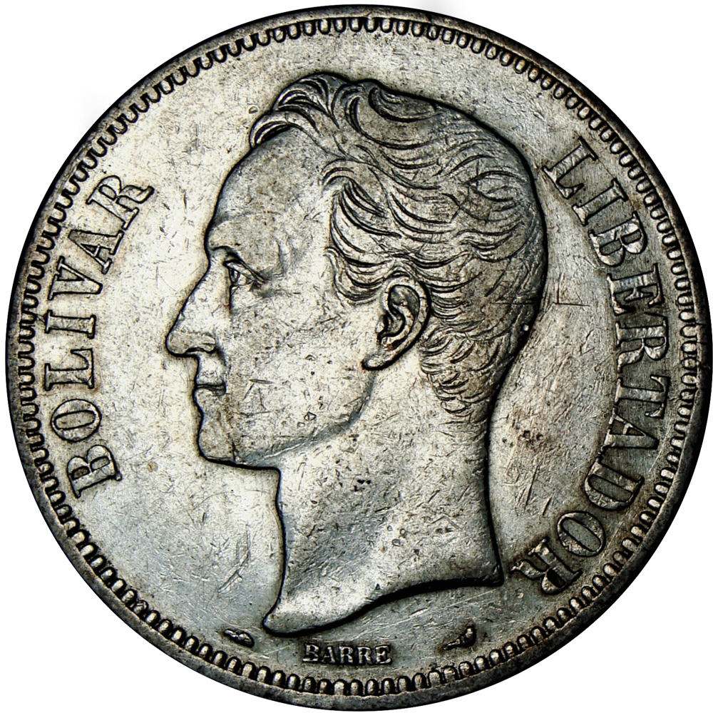 Fuerte Moneda de Plata 5 Bolívares 1911 Fecha Ancha  - Numisfila