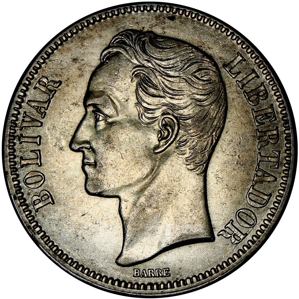 Moneda de Plata 5 Bolívares Fuerte 1936 Fecha Ancha  - Numisfila