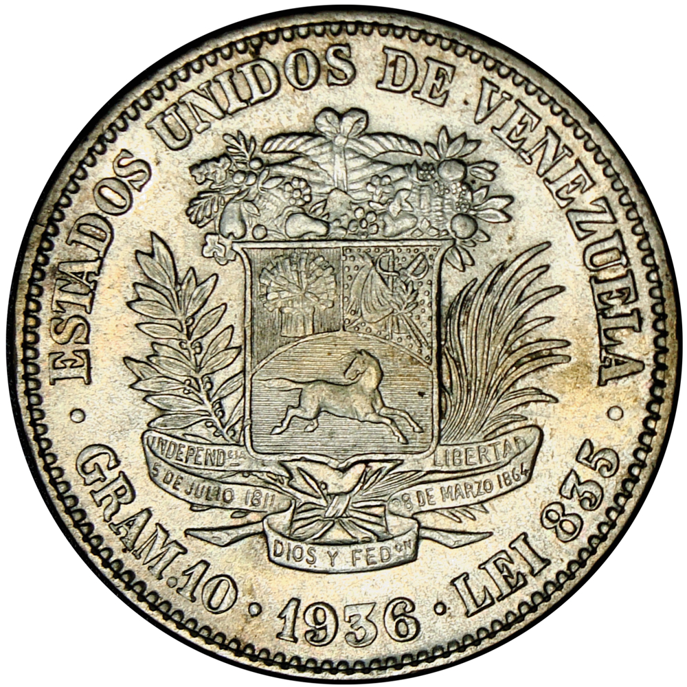 Venezuela Moneda 2 Bolívares de Plata 1936 - Numisfila
