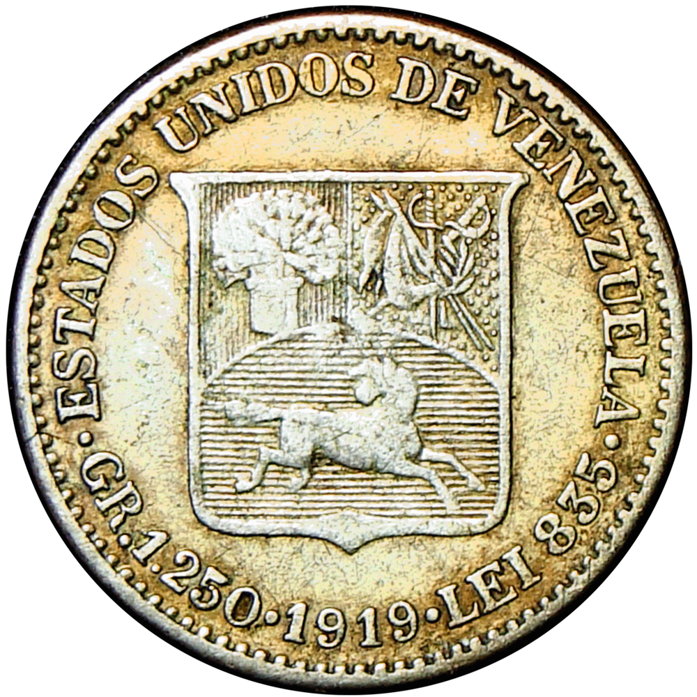 Moneda 25 Céntimos 1919 Medio - ¼ Bolívar - Numisfila