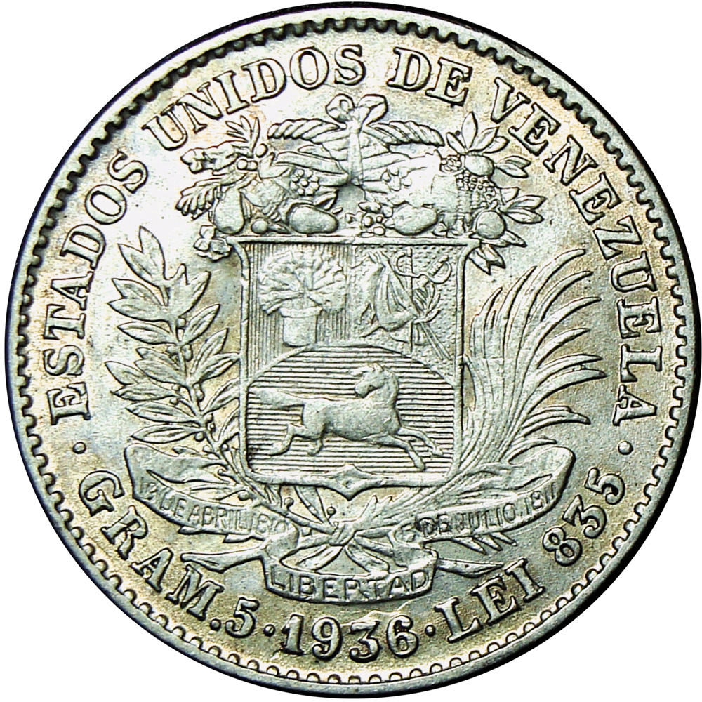 Moneda de Plata Un Bolívar 1936 - Numisfila