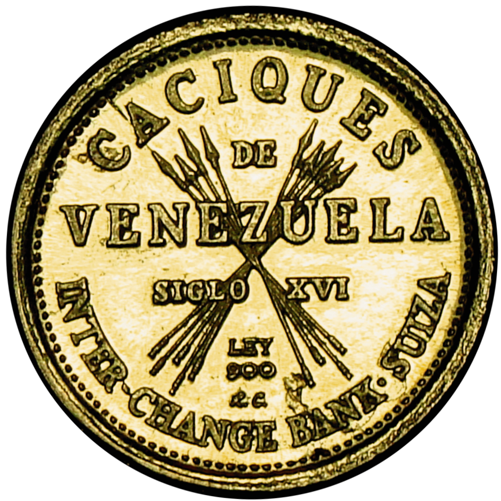 Medalla de Oro Tamanaco 1 Dinero Caciques de Venezuela 14 mm  - Numisfila