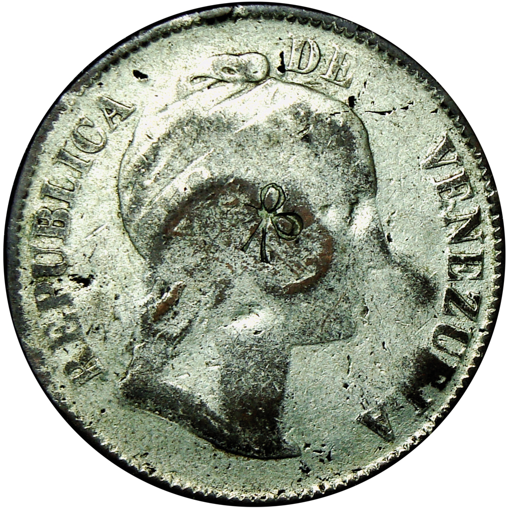 Escaso Resello Flor y Contramarca sobre Centavo Monaguero 1862 - Numisfila