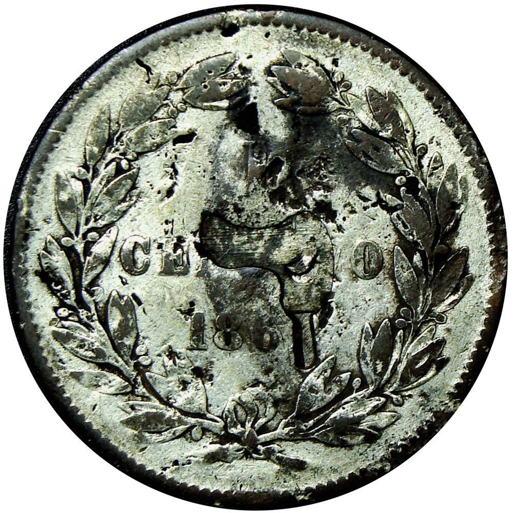 Escaso Resello Flor y Contramarca sobre Centavo Monaguero 1862  - Numisfila