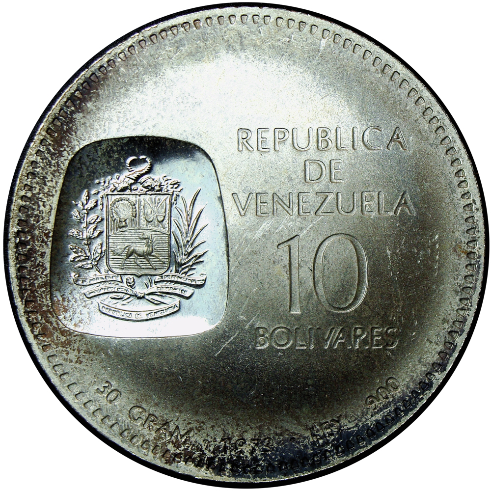 Doblón Moneda 10 Bolívares 1973 Canto Invertido  - Numisfila