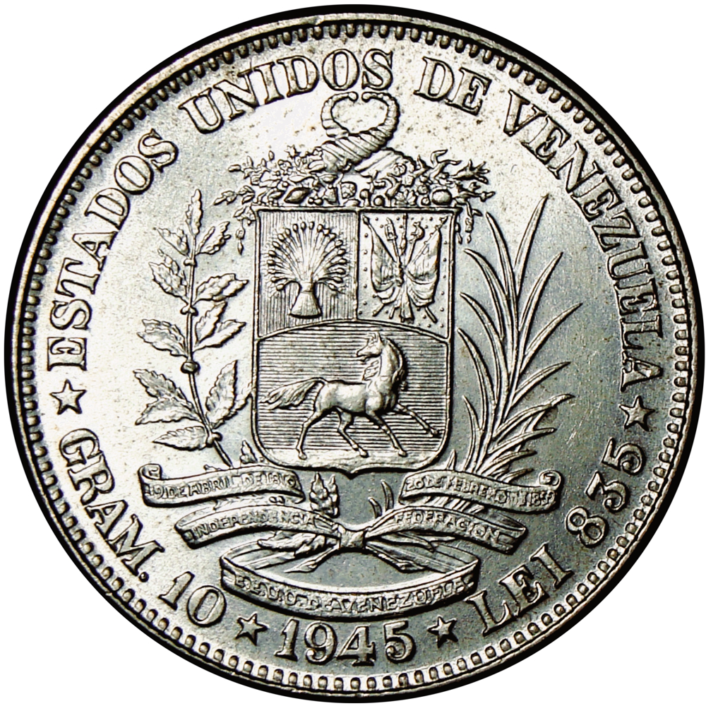 Moneda de Plata 2 Bolívares 1945 - Numisfila