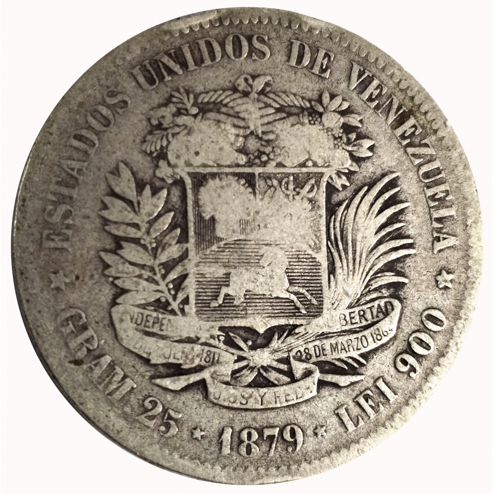 Fuerte Moneda de Plata 5 Bolívares 1879 - Numisfila