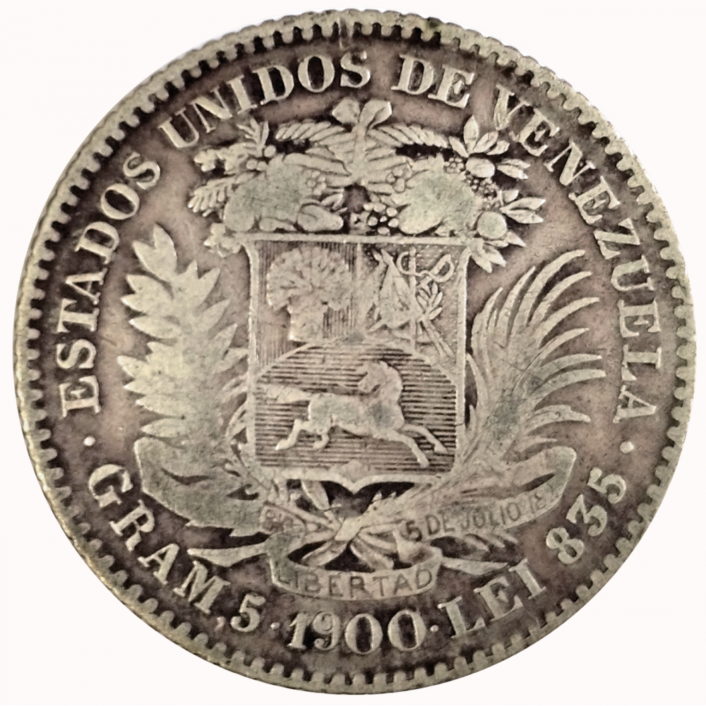 Escaso Un Bolívar 1900 Moneda de Plata - Numisfila