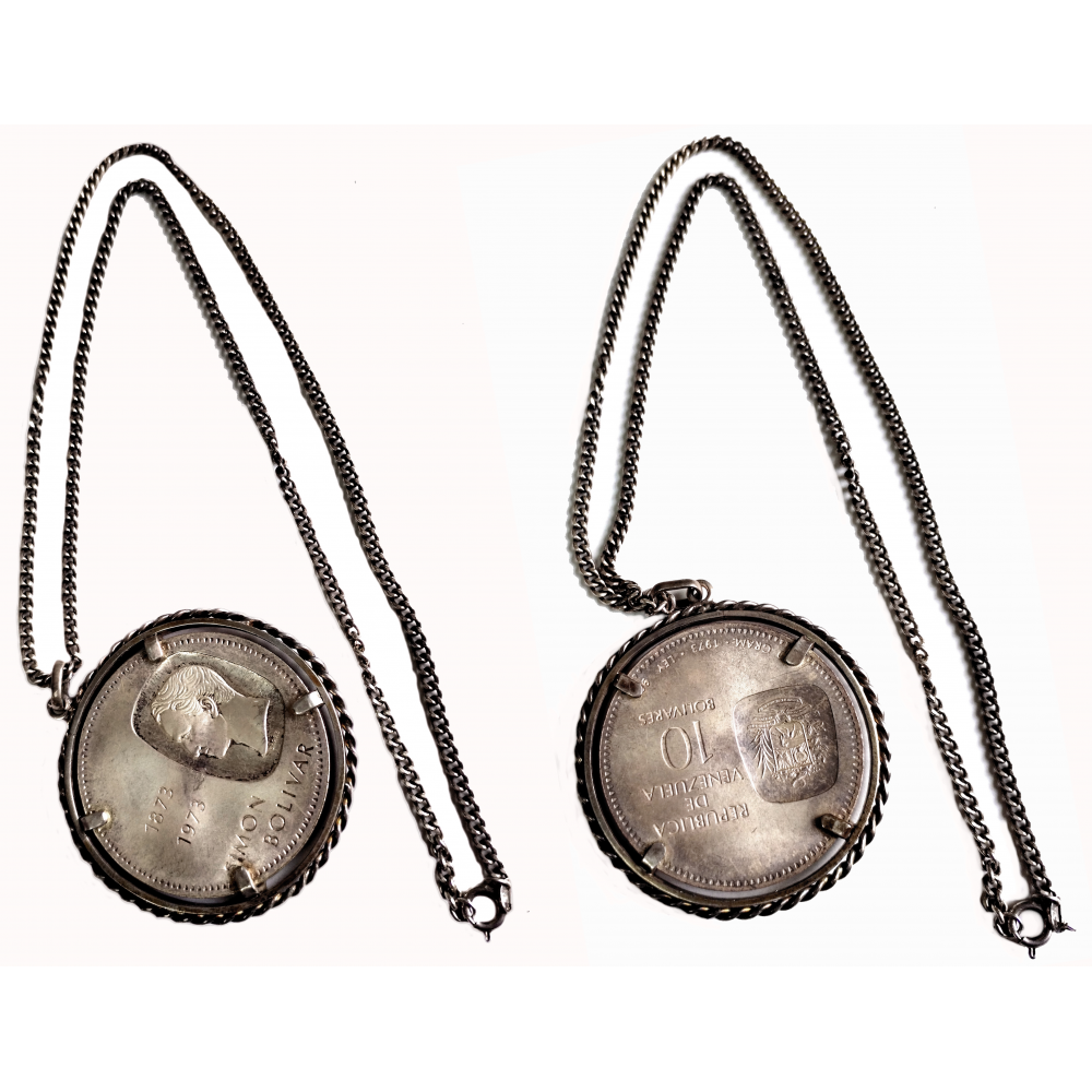 Collar con Doblón Moneda de Plata 10 Bolivares 1973 Souvenir - Numisfila
