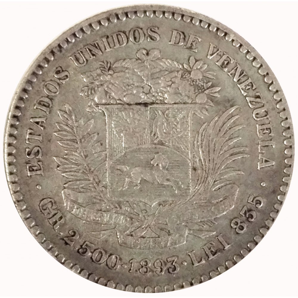 50 Céntimos 1893 Moneda de Plata ½ Bolívar - Real - Numisfila