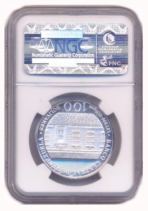 Moneda de Plata 100 Bolívares 1983 NGC PF 69 Bicentenario Simón Bolívar   - Numisfila