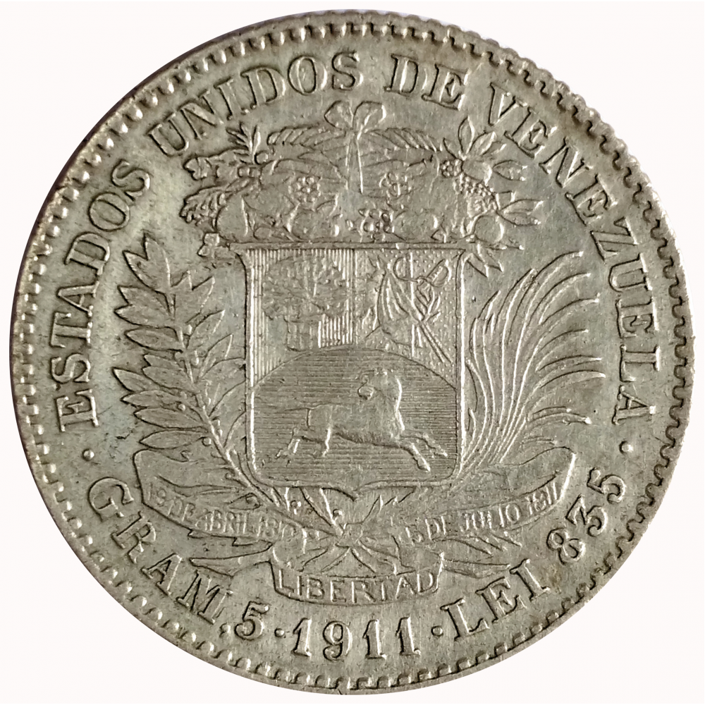 Moneda de Plata 1 Bolívar 1911 - 1er 1 y 9 Separados - Numisfila