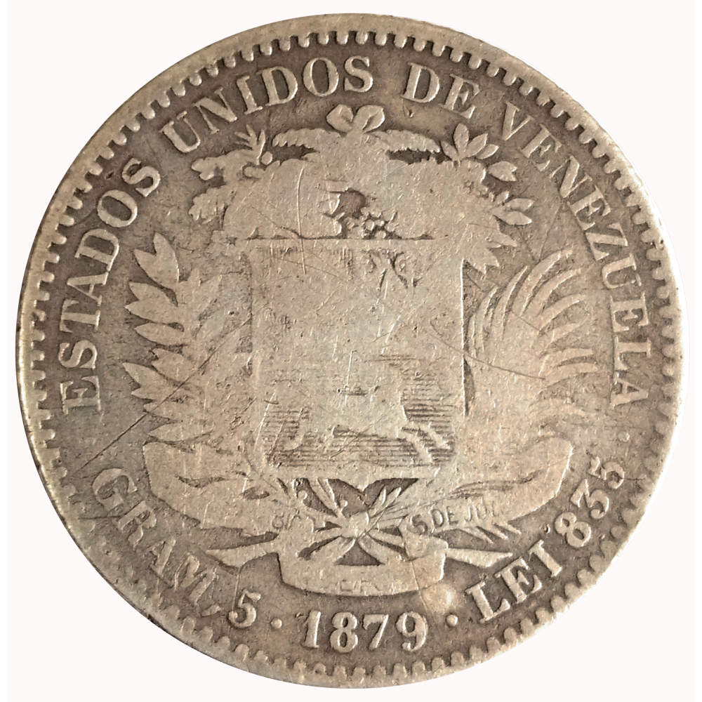Moneda de Plata Difícil Bolívar 1879 - Numisfila
