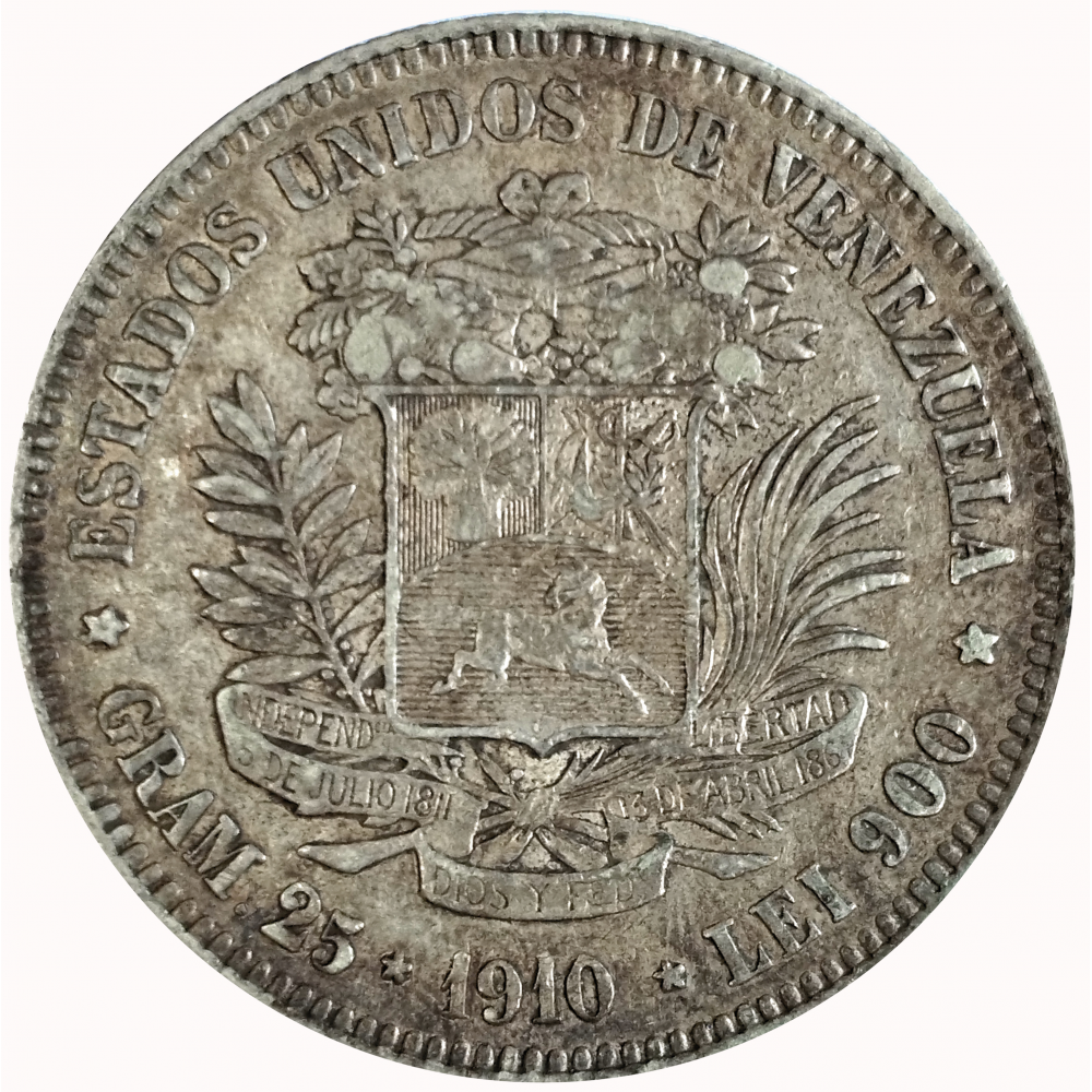 Fuerte Moneda de Plata 5 Bolívares 1910  - Numisfila
