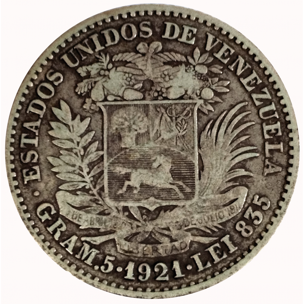 Moneda de Plata 1 Bolivar de 1921 - Numisfila