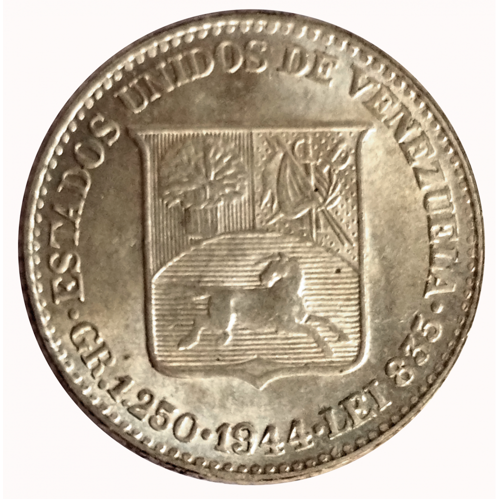 Moneda de Plata 25 Céntimos 1944 Medio - ¼ de Bolívar  - Numisfila