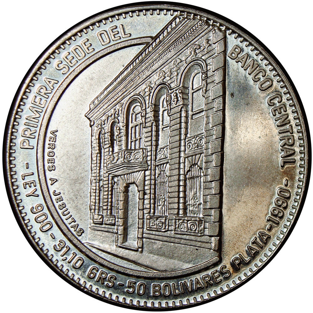 BCV 50 Bolívares 1990 - Moneda de Plata 50 Aniversario BCV  - Numisfila