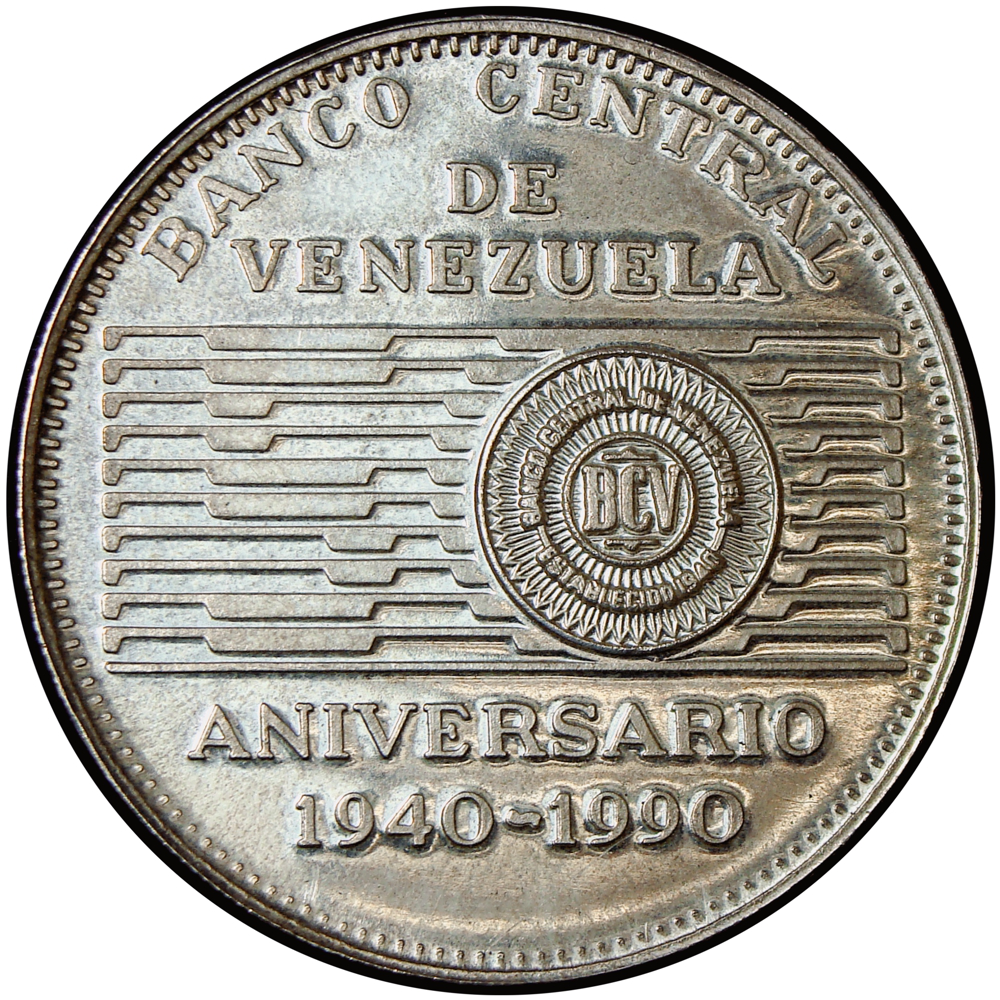 BCV 50 Bolívares 1990 - Moneda de Plata 50 Aniversario BCV - Numisfila