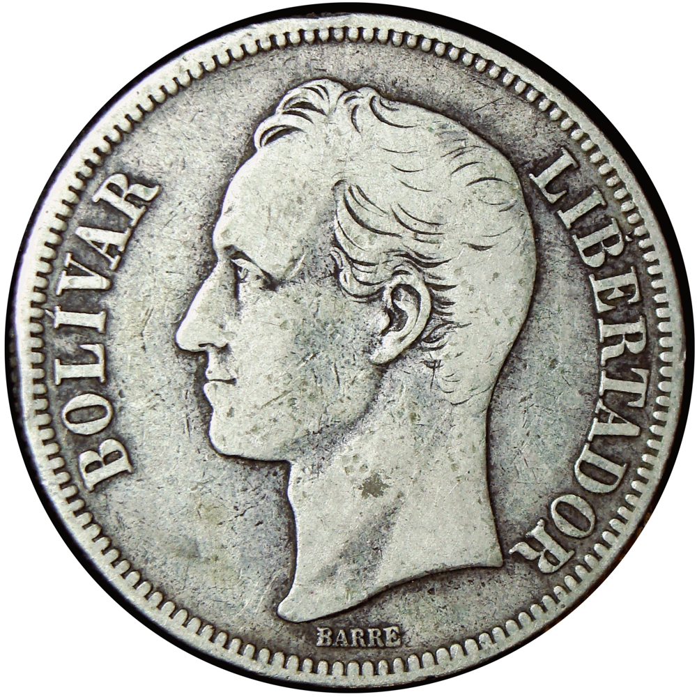 Fuerte Moneda de Plata 5 Bolívares 1886 2do "8" Bajo  - Numisfila