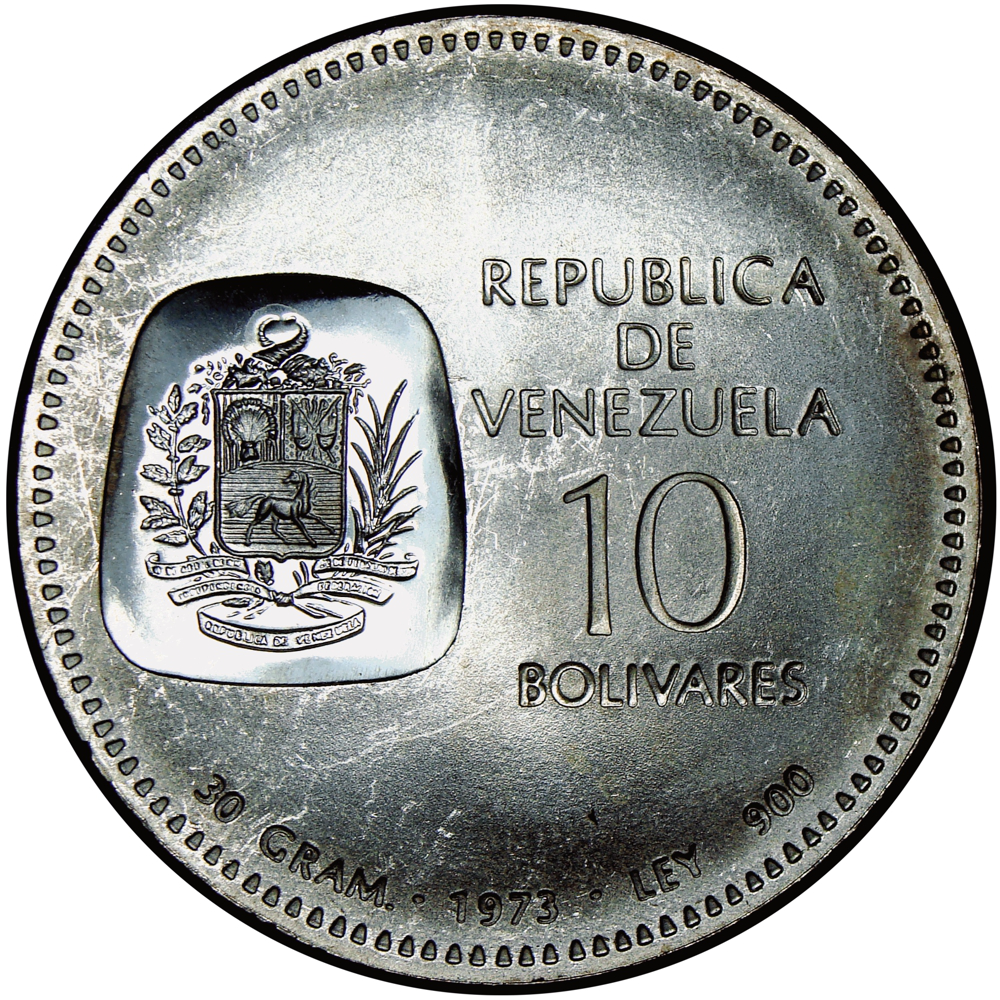 Doblón Moneda 10 Bolívares 1973 Canto Invertido   - Numisfila
