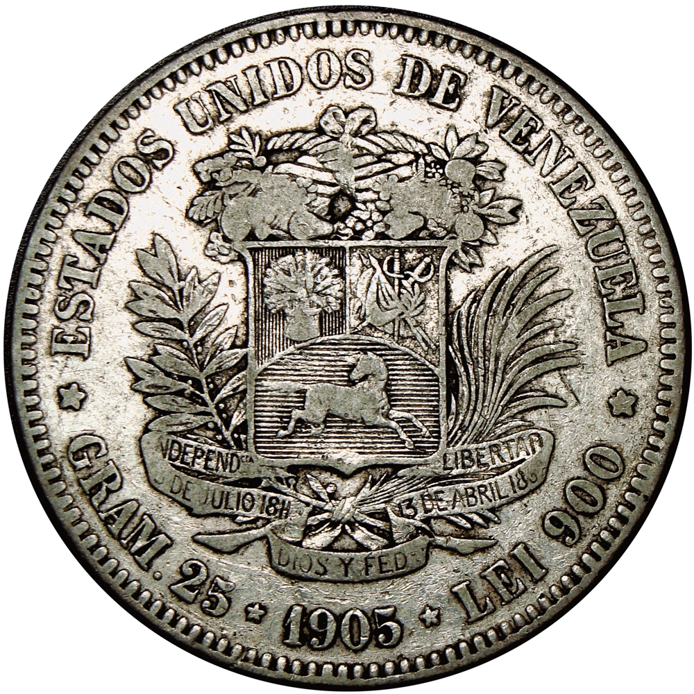 Moneda de Plata 5 Bolívares - Fuerte 1905  - Numisfila