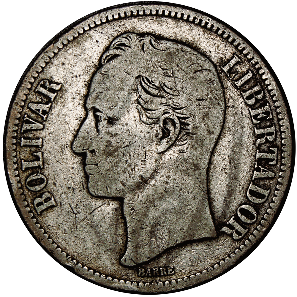  Fuerte de Plata Moneda 5 Bolivares 1888 2do 8 Alto  - Numisfila