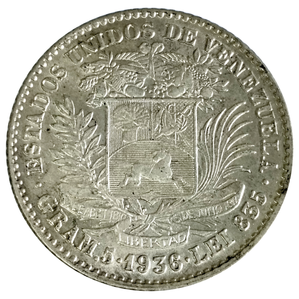 Excelente Moneda de Plata Un Bolívar 1936 - Numisfila
