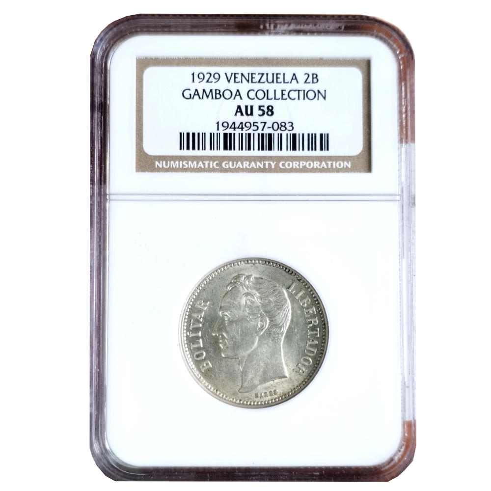 Moneda 2 Bolívares de Plata 1929 NGC AU58 - Numisfila