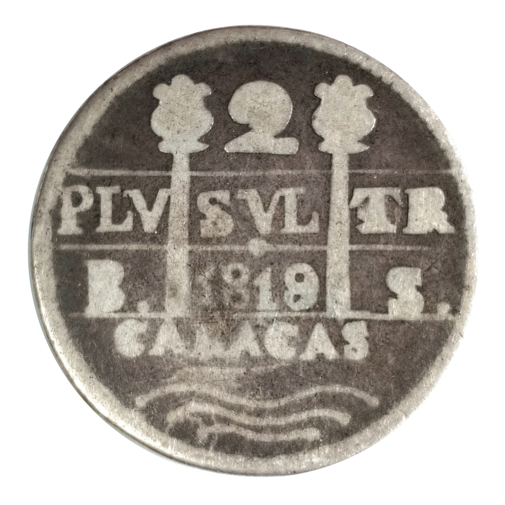 Moneda Caracas 2 Reales 1819 - 9 sobre 8 Castillo León Morillera  - Numisfila