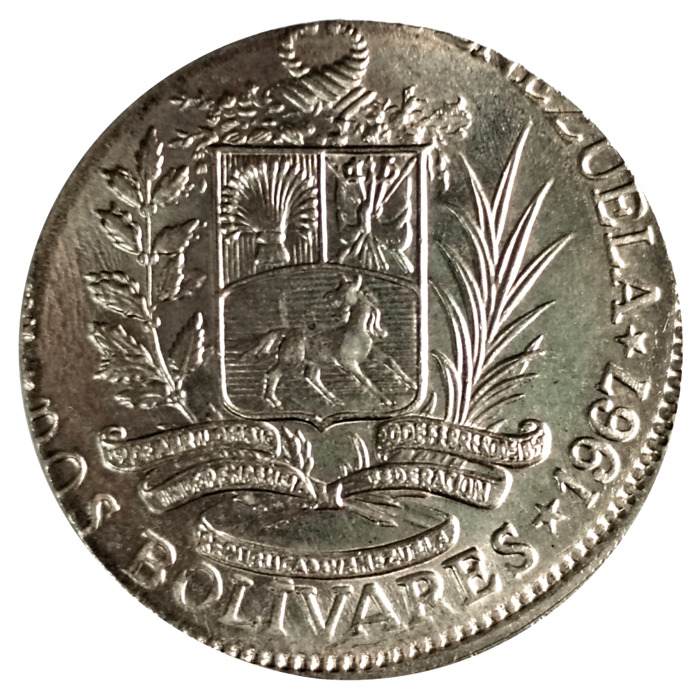 Error Moneda 2 Bolívares 1967 sobre cospel de 1 Bolívar - Numisfila