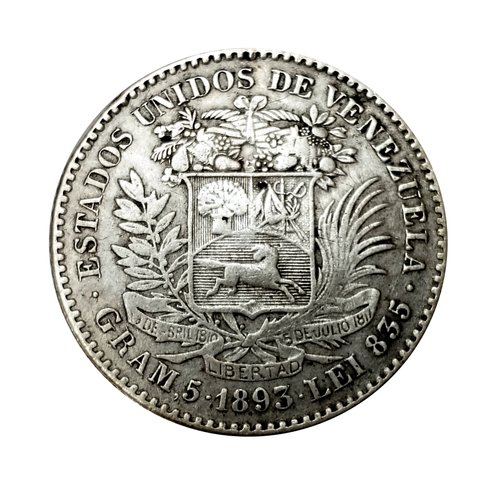Moneda de Plata 1 Bolívar 1893 - Numisfila