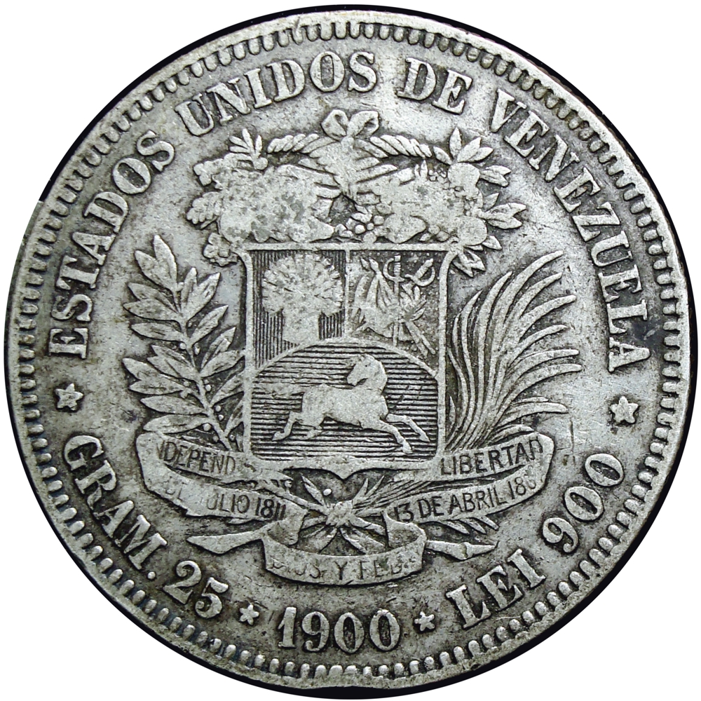 Fuerte Moneda de Plata 5 Bolívares 1900 - Numisfila