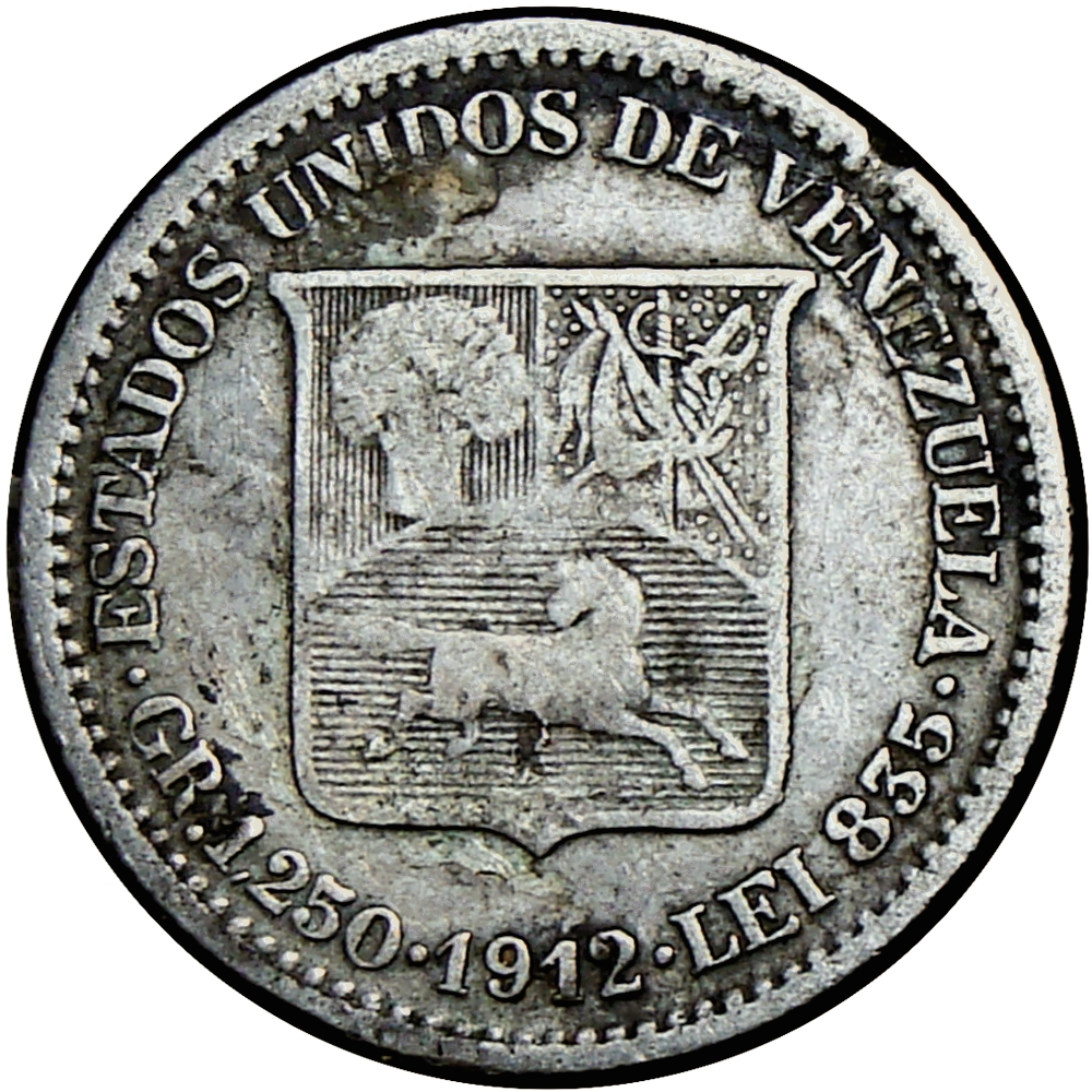 Moneda 25 Céntimos 1912 Medio - ¼ Bolívar - Numisfila