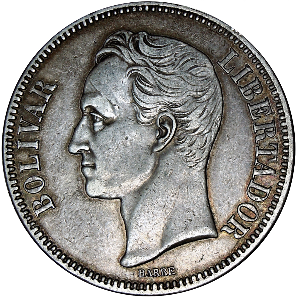 Fuerte Moneda de Plata 5 Bolívares 1921 Fecha Ancha  - Numisfila
