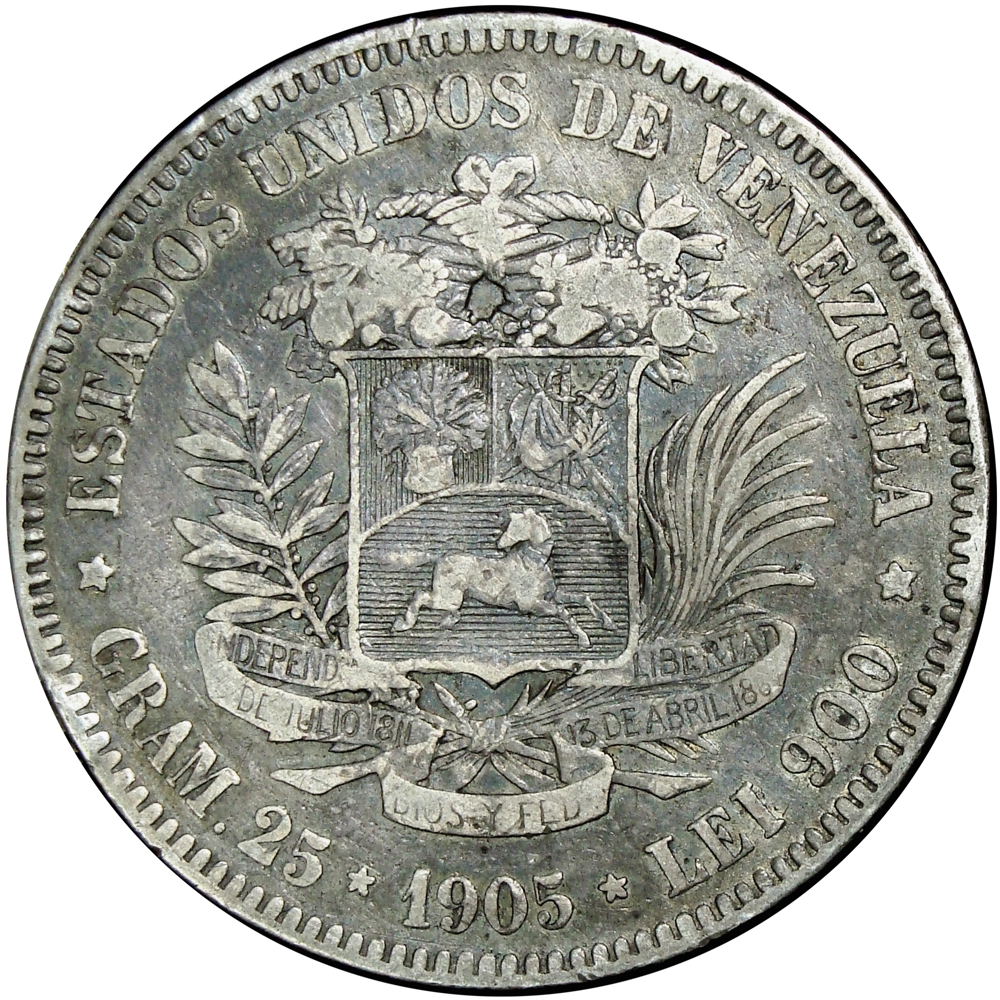 Moneda de Plata 5 Bolívares - Fuerte 1905 - Numisfila