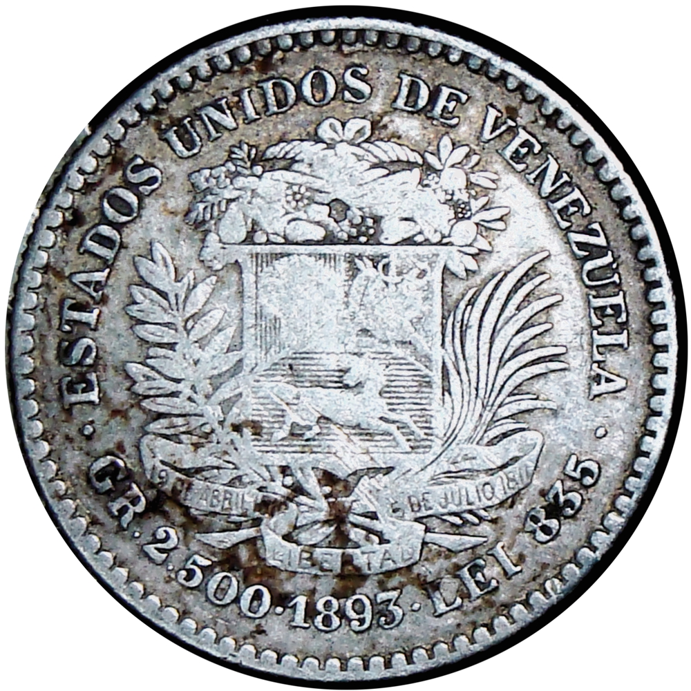 50 Céntimos 1893 Fecha Angosta Moneda de Plata ½ Bolívar - Real - Numisfila