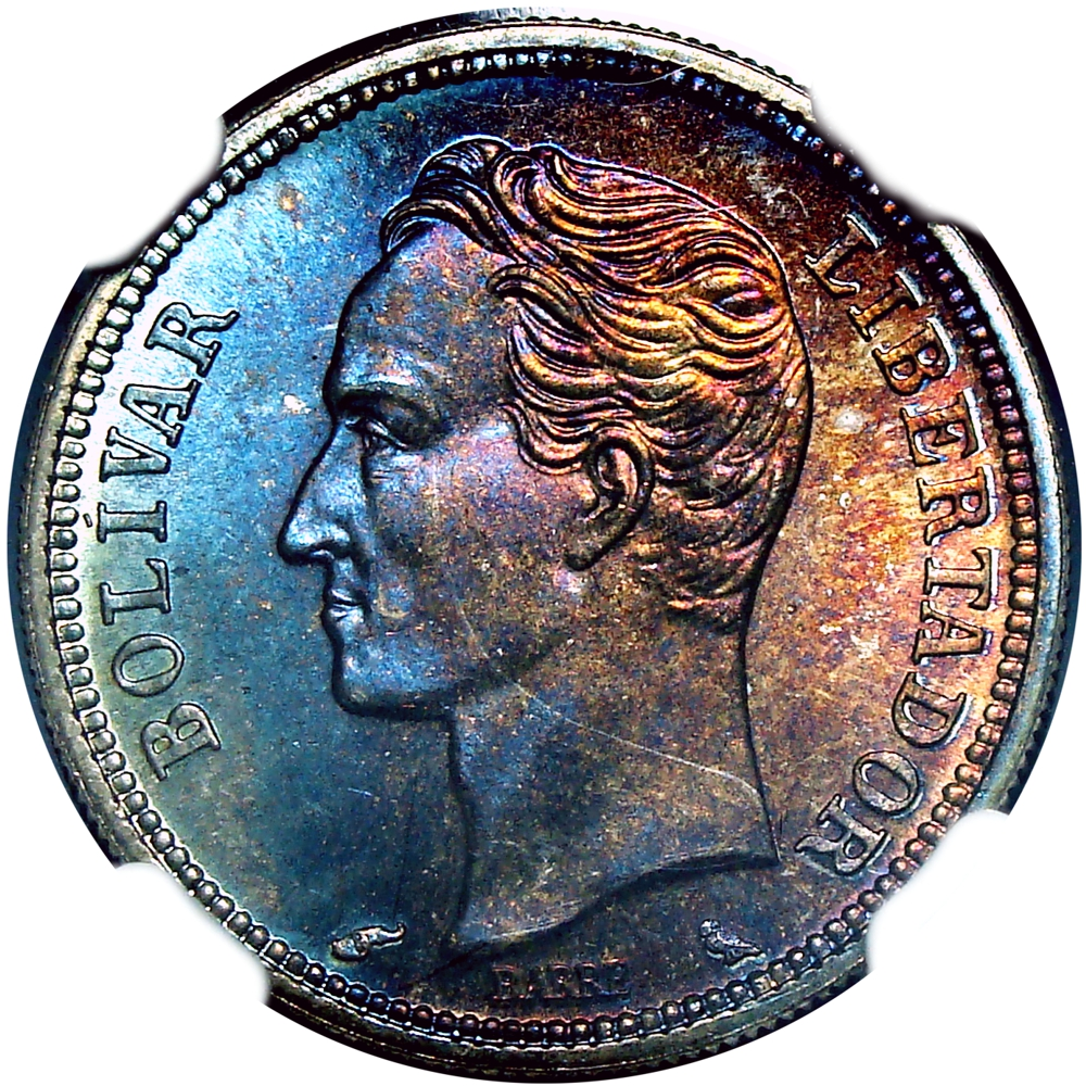 Moneda de Plata 1 Bolívar 1960 Increíble NGC MS 66 Letras Finas  - Numisfila