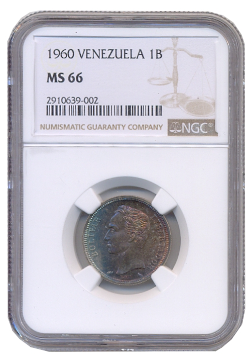 Moneda de Plata 1 Bolívar 1960 Increíble NGC MS 66 Letras Finas - Numisfila