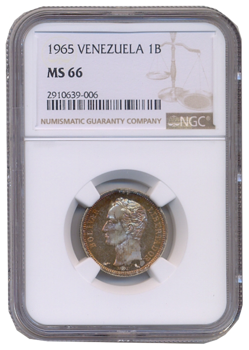 Moneda de Plata 1 Bolívar 1965 Particular NGC MS 66 - Numisfila