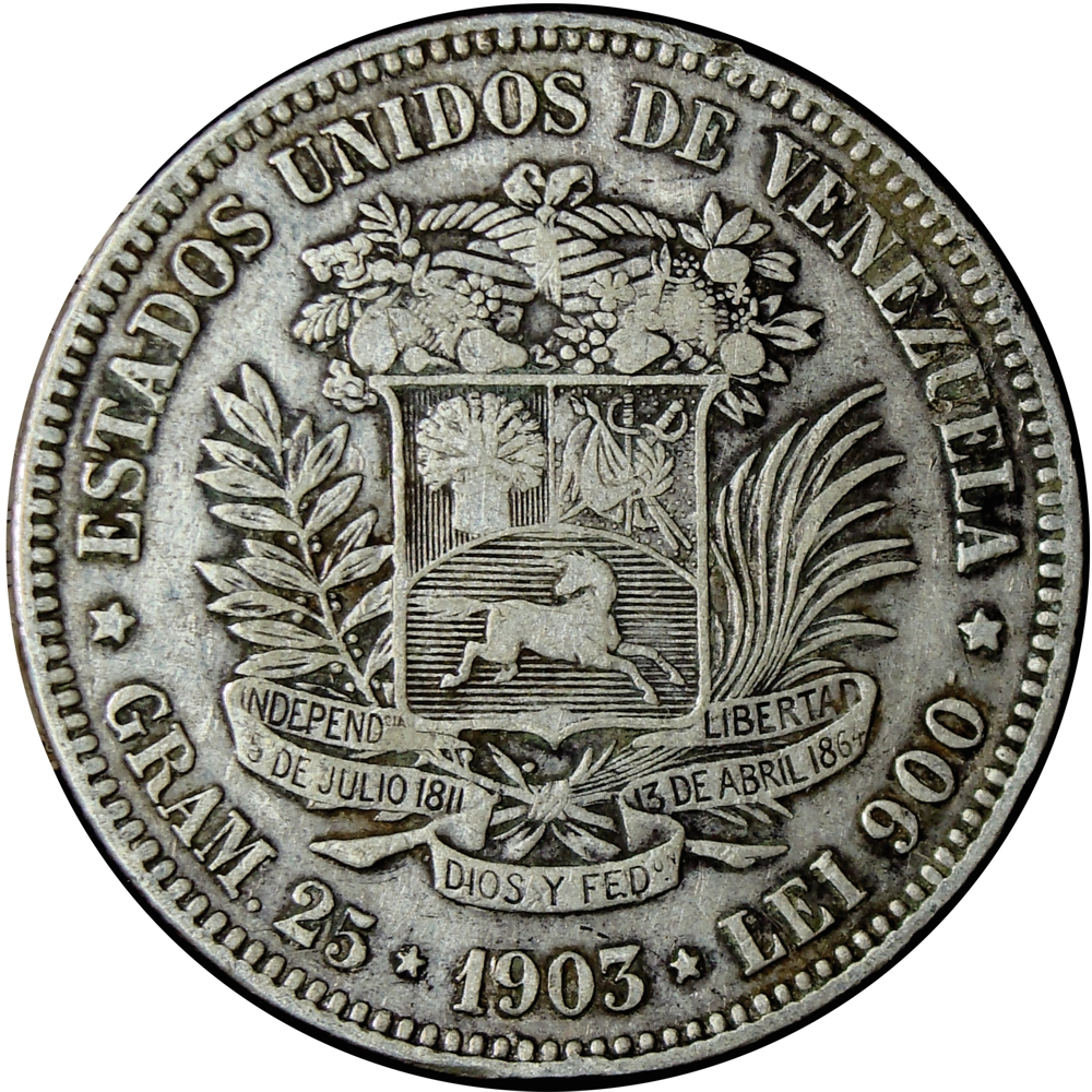 Fuerte Moneda de Plata 5 Bolívares 1903 - Numisfila