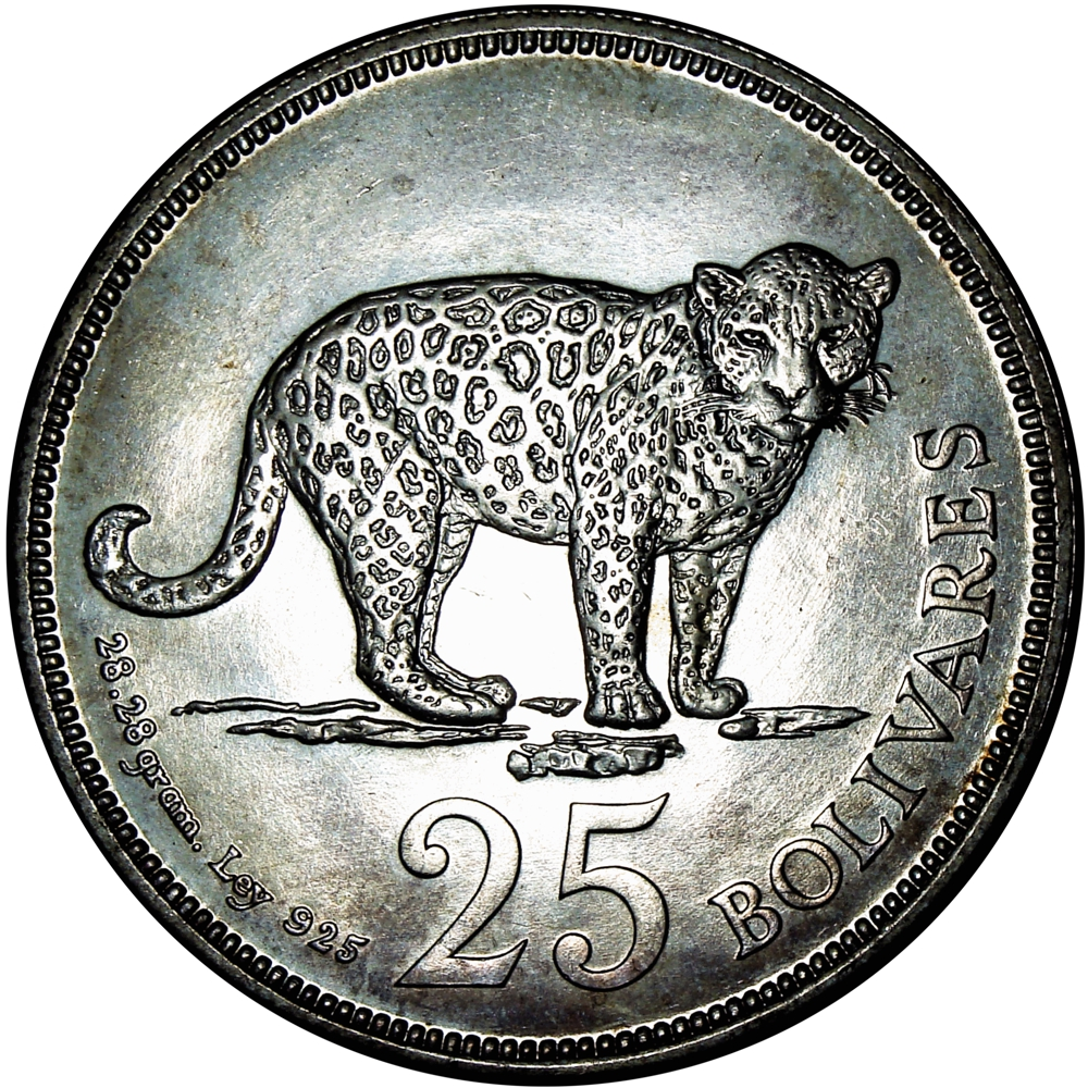 Cachicamo y Jaguar 1975 Monedas 50 y 25 Bolívares Pareja de Fauna   - Numisfila