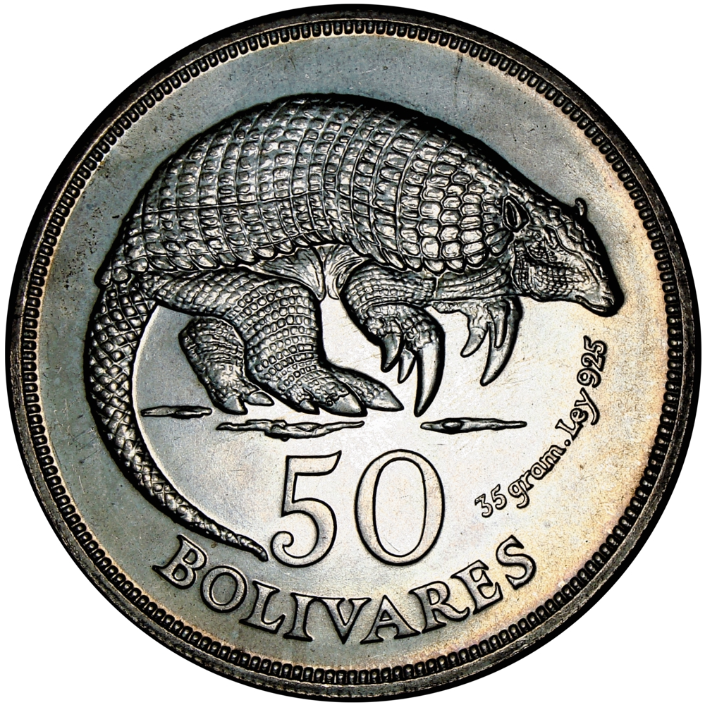 Cachicamo y Jaguar 1975 Monedas 50 y 25 Bolívares Pareja de Fauna   - Numisfila