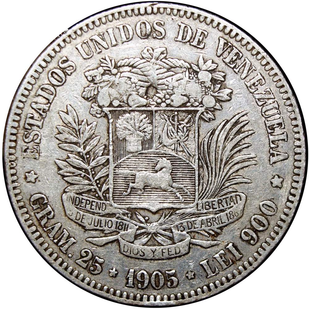 Moneda de Plata 5 Bolívares - Fuerte 1905 - Numisfila