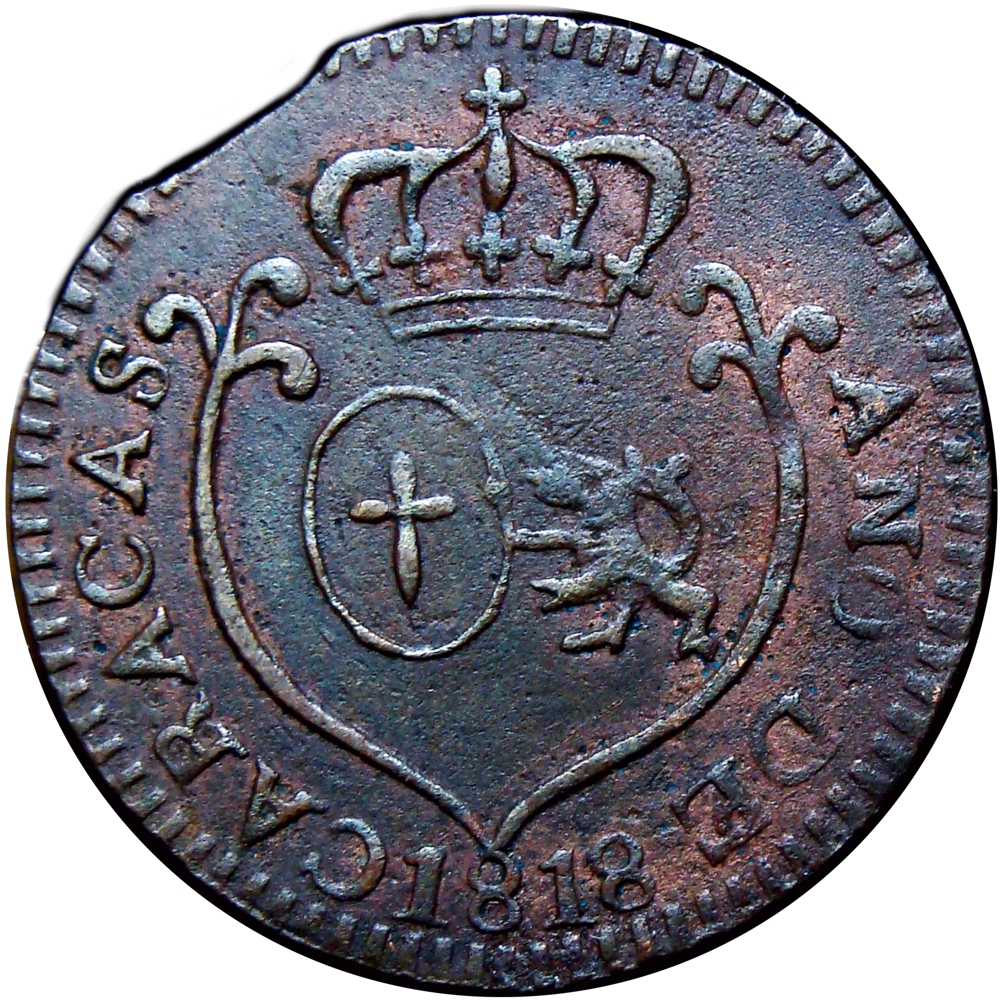 Moneda Provincia de Caracas ¼ Real de Cobre - Cuartillo 1818 - Numisfila